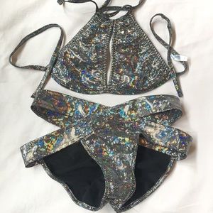 Holographic rave booty shorts + top